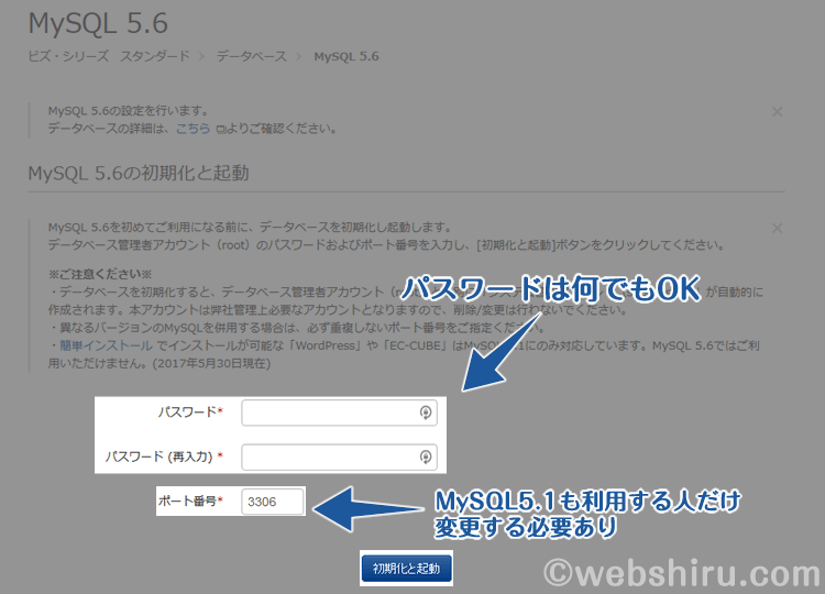 任意のパスワードを入力して［初期化と起動］